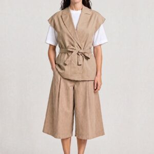 Gilet con cintura cotone color beige