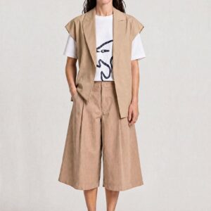 Gilet con cintura cotone color beige